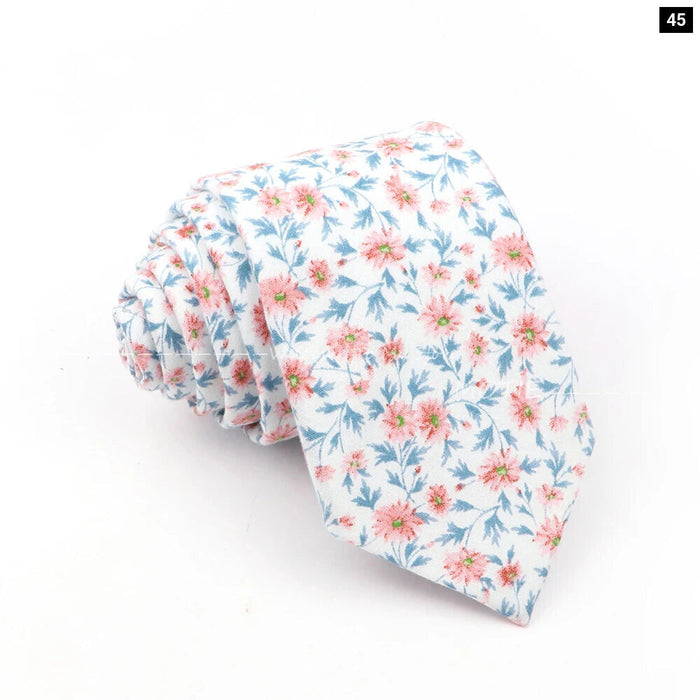 Blue Floral Cotton Ties For Weddings Business And Daily Wear