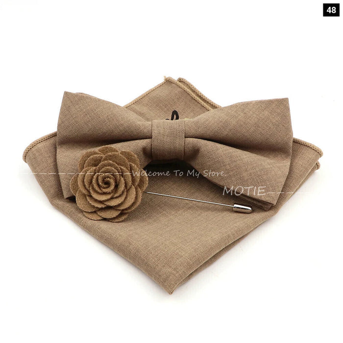 Classic Bowtie Set With Handkerchief Cufflink And Brooch