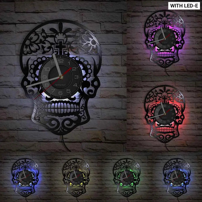 Skull Head Vinyl Record Wall Clock