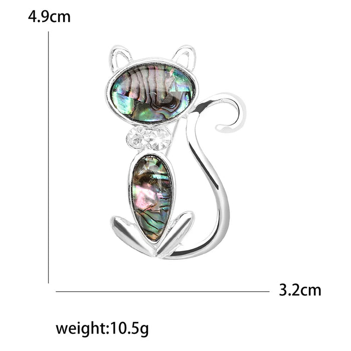 Abalone Shell Cat Brooch Casual Accessory