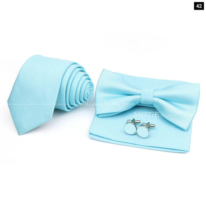 Tie Set Solid Colour Bowtie Handkerchief Brooch Cufflink For Business Weddings And Gifts