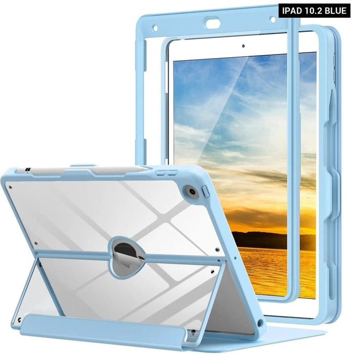 Case for iPad 9th Generation with Pencil Holder iPad 8th/7th Gen Case 10.2-inch Built-in Screen Protector Clear Back Multi