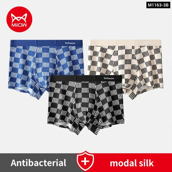 3 Piece Plaid Print Mens Boxers