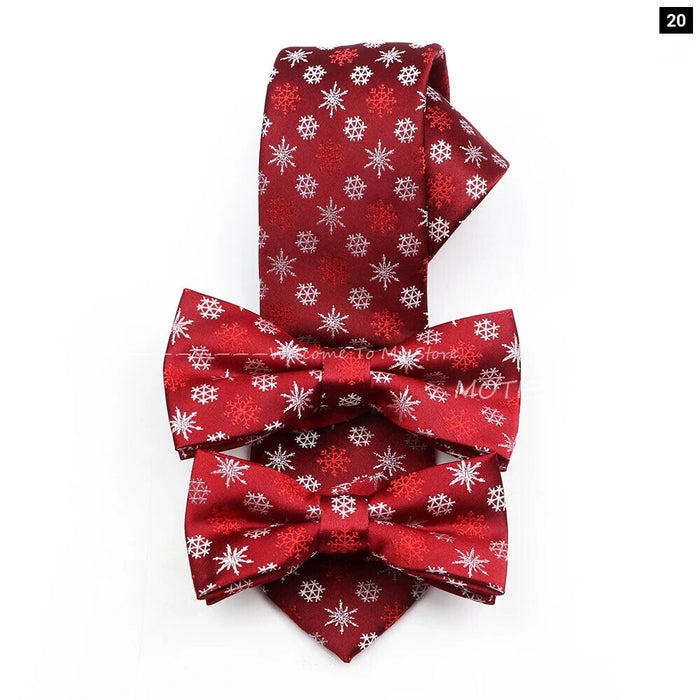 Christmas Tie Set Red Snowflake Pattern Parent-Child Polyester Gift Accessory