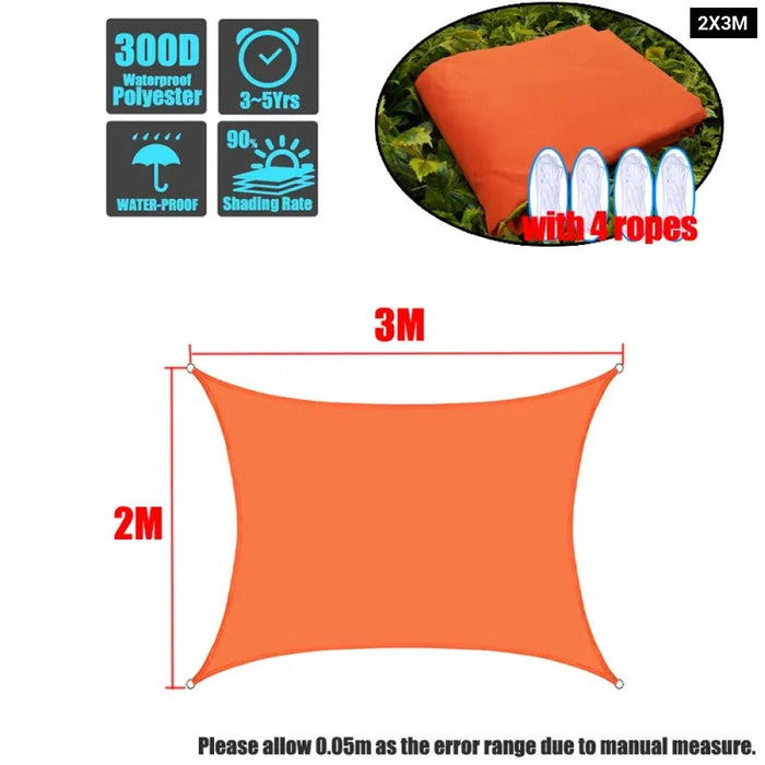 Waterproof 420D Orange Square Rectangle Shade Sail Garden Terrace Canopy Swimming Sun Shade