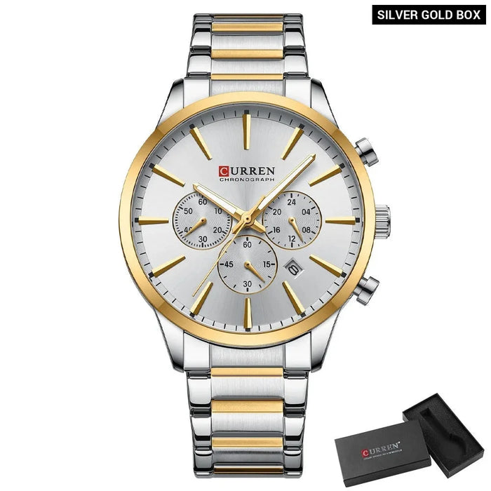 Casual Sport Watches Men'S Quartz Chronograph Stainless Steel Bracelet Wristwatches With Date Male Clock