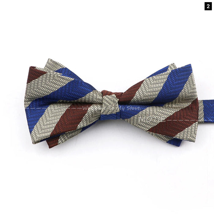 Brown Striped Bowtie For Weddings And Parties