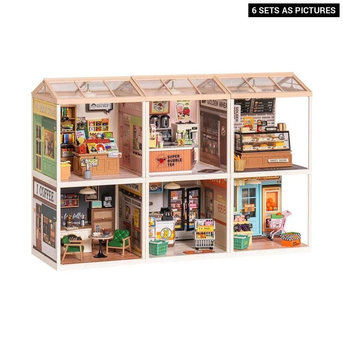 Create Plastic Diy Miniature House Cafe Energy Supply Store Funny Toys Building Block Sets For Kids