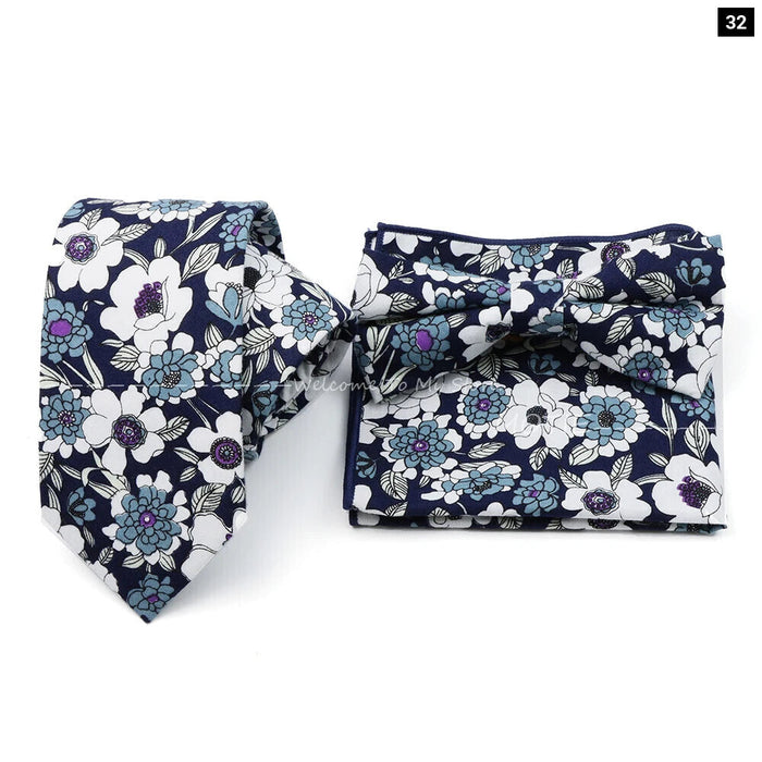 Floral Tie And Handkerchief Set For Business And Weddings