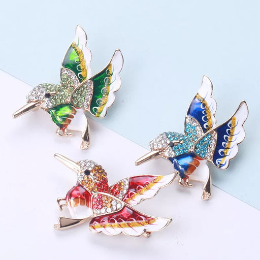 Enamel Hummingbird Lapel Pin Rhinestone Parrot Brooch