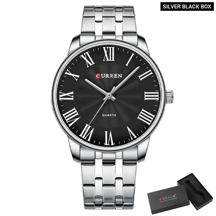 Brand Mens Watches Casual Business Quartz Wristwatches With Roman Numbers Style Stainless Steel Clock