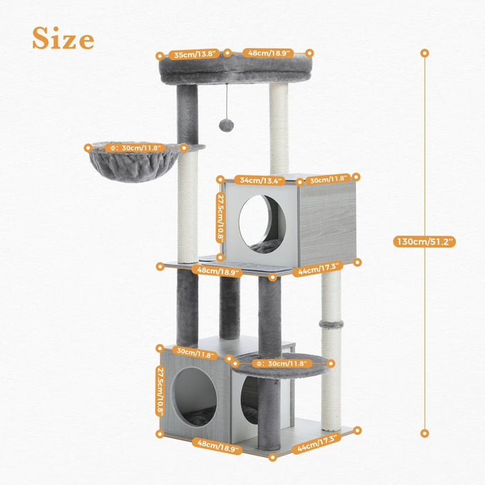 130Cm Wooden Cat Tree Double Condos Sisal Post