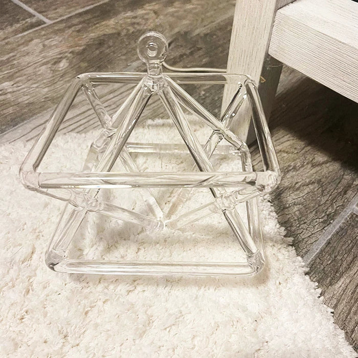 7 Inch Clear Purple Merkaba Crystal Singing Pyramid For Healing Energy With Crystal Wand