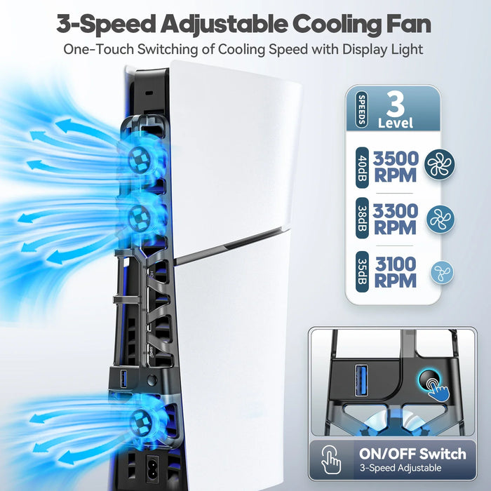 Enhanced Cooling Fan For Ps5 Slim Usb Port Adjustable Speed