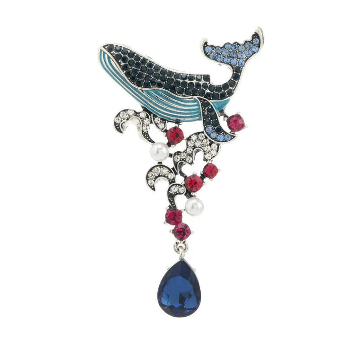 Blue Whale Tassel Lapel Pin For Women Fantasy Brooch