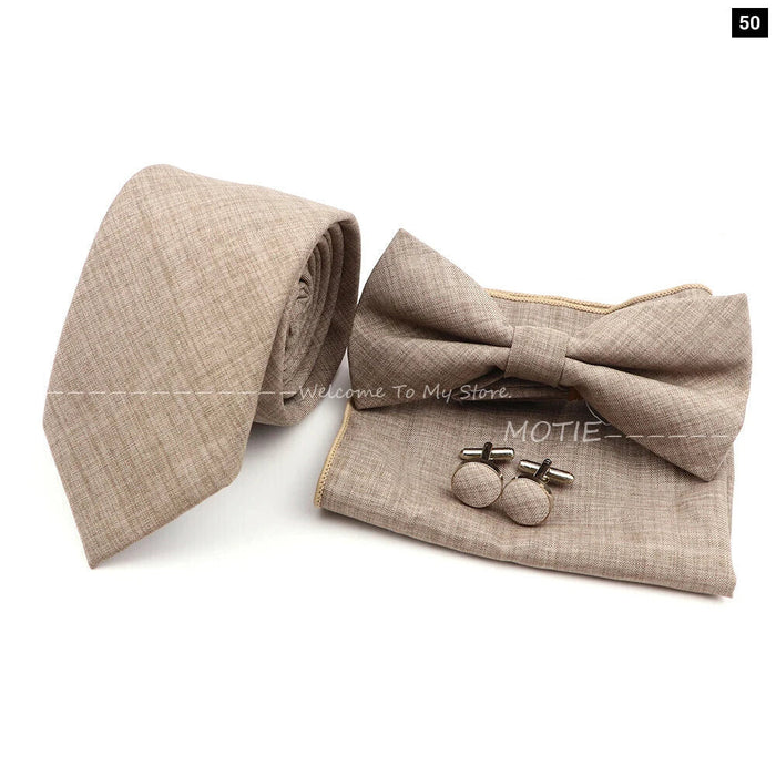 27 Colour Tie Set Classic Cotton Pocket Square Cufflink And Bowtie For Mens Wedding Party Accessories