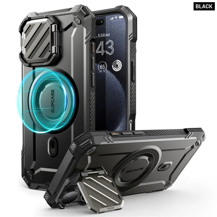 For Iphone 16 6.1" Ub Mag Xt Heavy Duty Rugged Strong Magnetic Phone Case With Camera Cover Kickstand