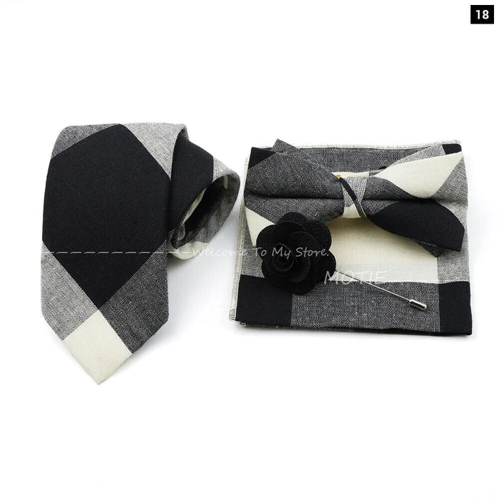 Classic Cotton Striped Necktie Set For Groom Business Or Wedding