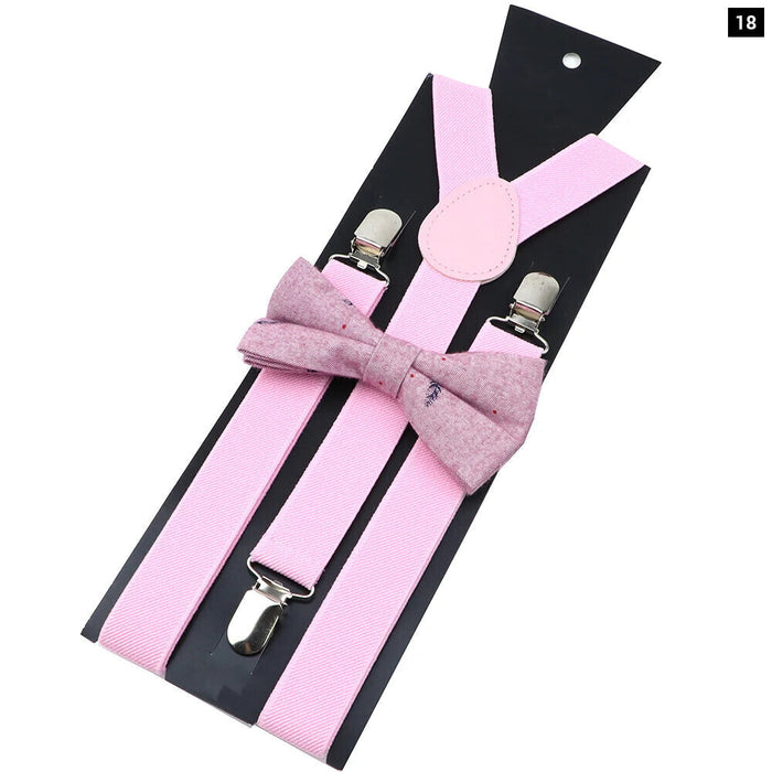 Cotton Suspenders And Bow Tie Set Adjustable And Elastic For Weddings