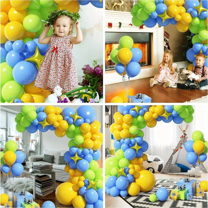 101Pcs Turquoise Lemon Yellow Balloon Garland Set Gold Square Star Balloon Suitable For Summer Party Birthday Party Decoration