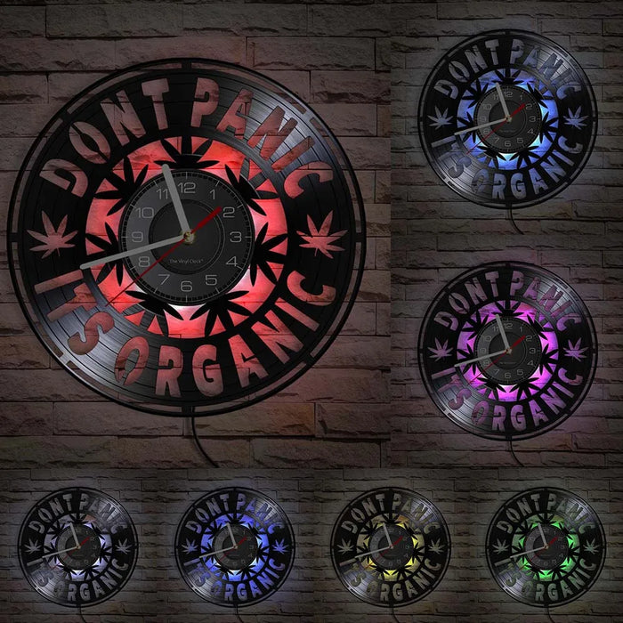 Organic Marijuana Leaf Vinyl Record Wall Clock