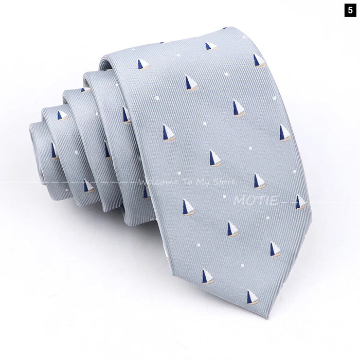 Blue Sailboat Necktie For Men Weddings Parties And Daily Wear