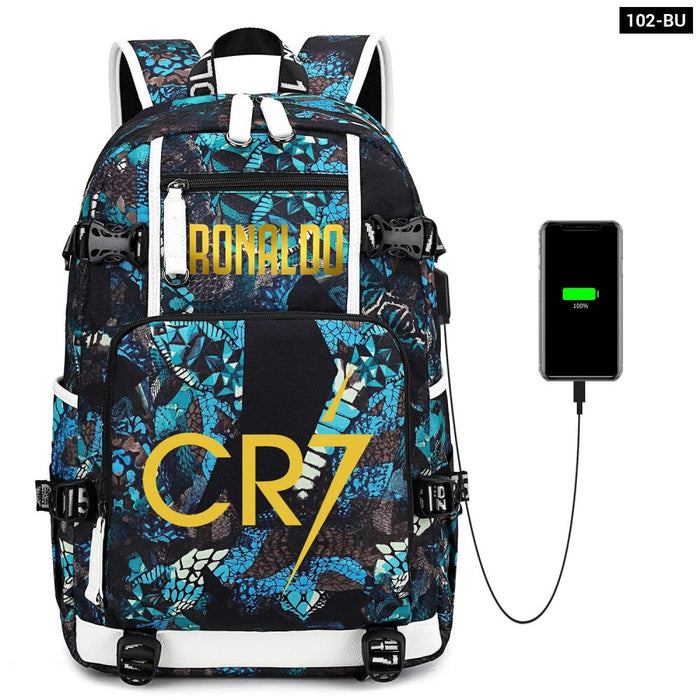 Ronaldo Print Backpack Casual School Bag For Teens And Travel