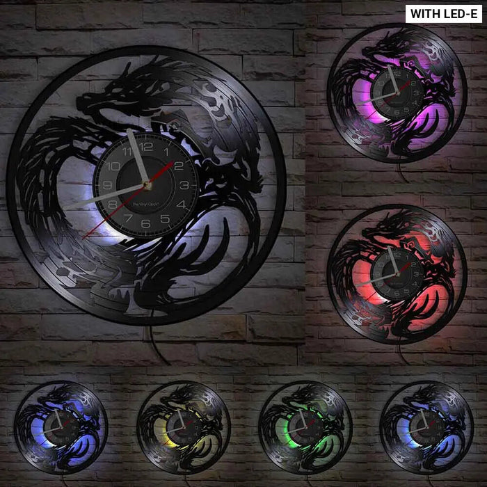 Yin Yang Dragon Vinyl Record Wall Clock