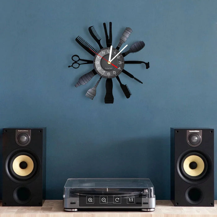 Barber Shop Vinyl Record Clock