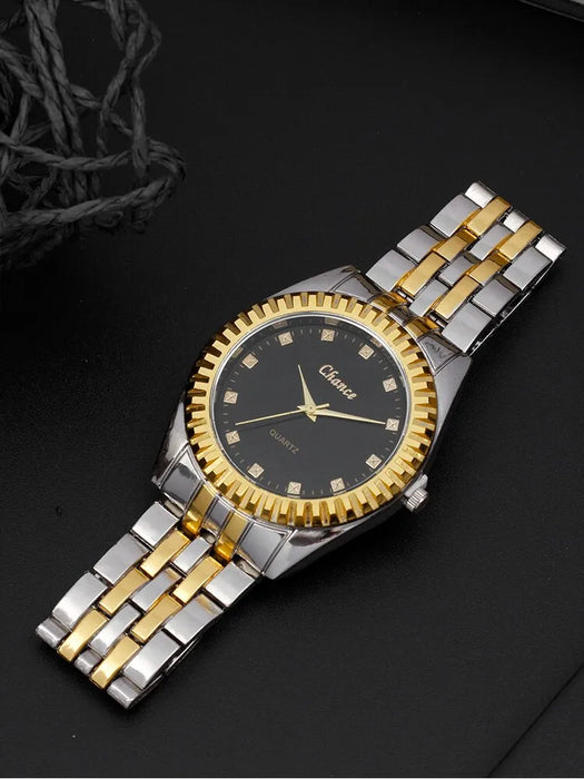 Fashion Business Men's Room Gold Steel Band Quartz Watch