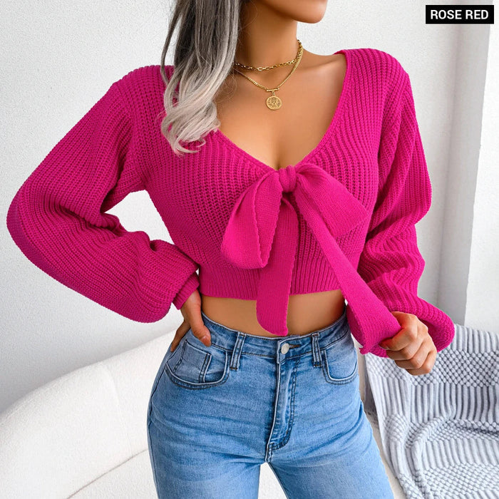 Fall Knit Bow Crop Sweater