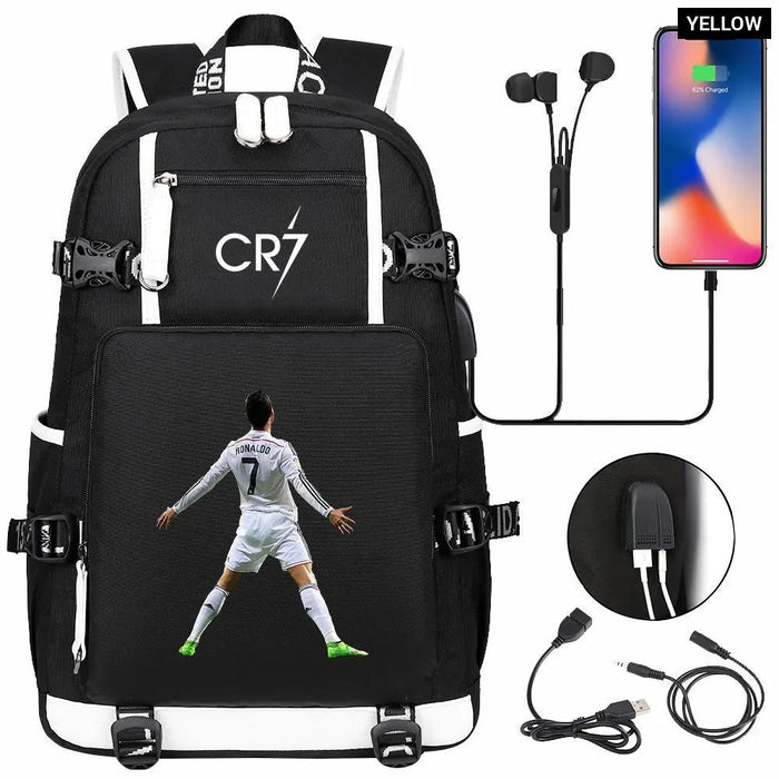 Unisex Cr7 School Bag For Kids Usb Charging Orthopedic Black