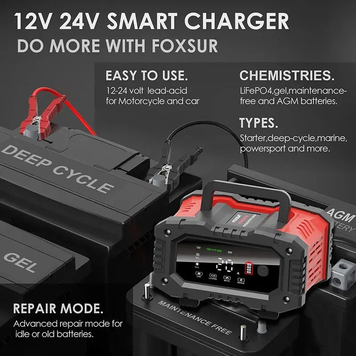 Smart 12V 24V Battery Charger For Cars And Motorcycles