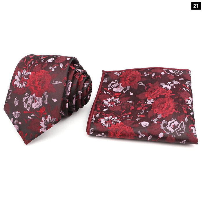 Green Floral Tie Set Classic Design Polyester For Weddings And Parties