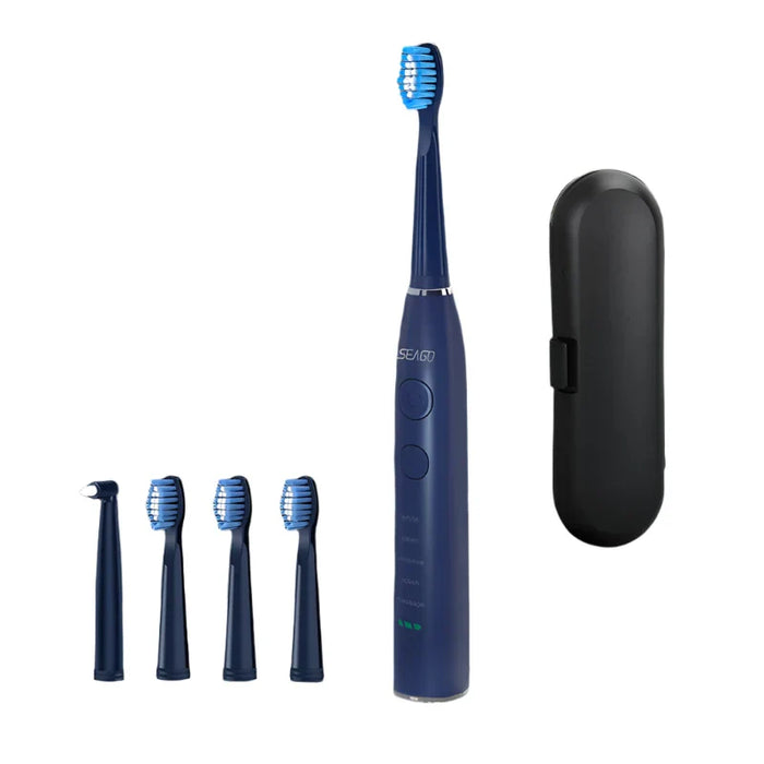 USB Rechargeable Sonic Toothbrush 360 Day Battery Ipx7 4 Heads With Travel Box