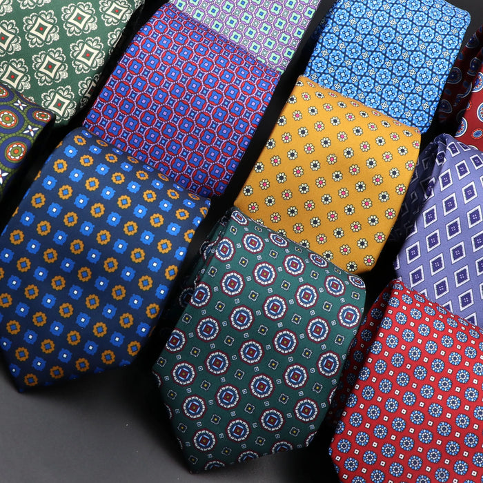 Silk Tie For Men 7.5Cm Soft Novelty Necktie In Blue Green And Orange Dot And Floral Design For Weddings And Business Gift Idea