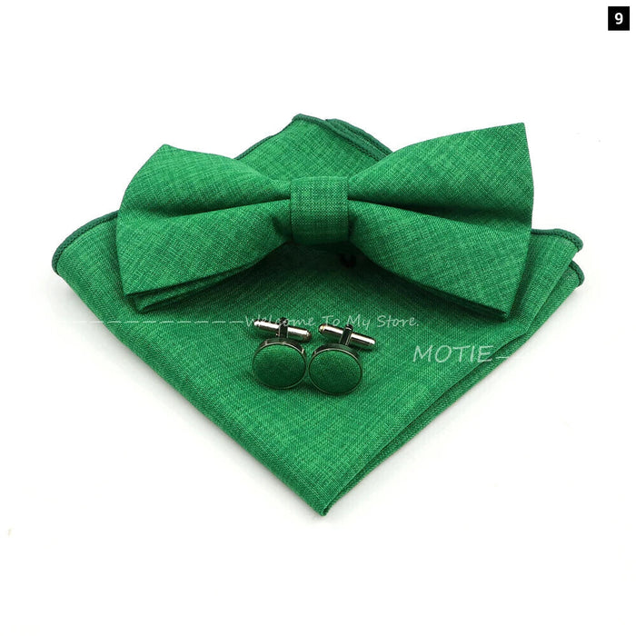 Classic Bowtie Set With Handkerchief Cufflink And Brooch