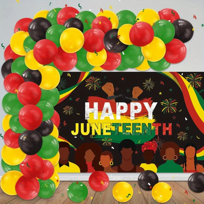 144Pcs June Black Independence Day Themed Balloon Arch Set With Red Black Green And Yellow Balloons For Commemoration Day