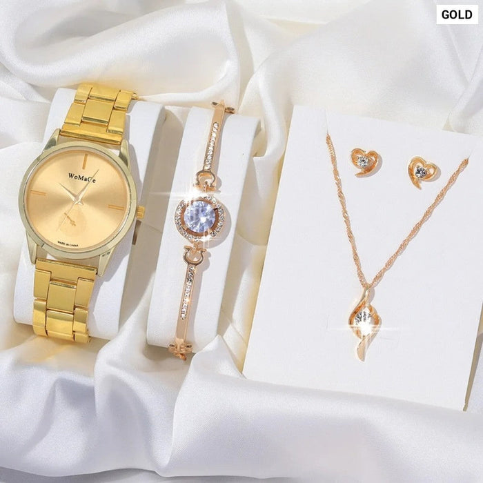 5pcs Women’s Fashion Simple Gold Steel Band Quartz Watch