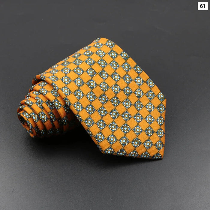 Silk Tie For Men 7.5Cm Soft Novelty Necktie In Blue Green And Orange Dot And Floral Design For Weddings And Business Gift Idea