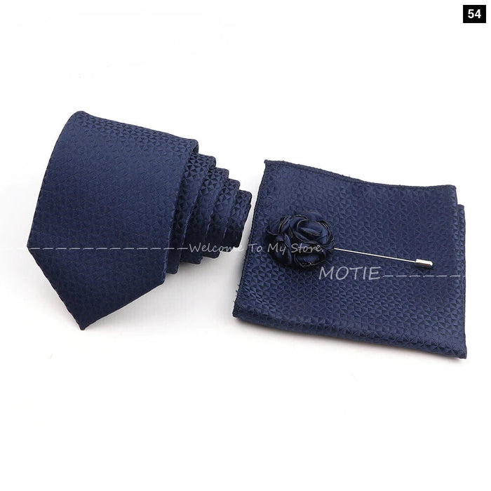 Blue Striped Tie Set For Weddings And Parties