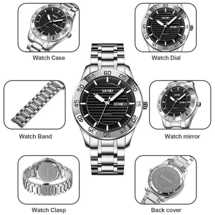 Men's Stainless Steel Band Analog Display Quartz 3ATM 30M Water Resistant Wristwatch