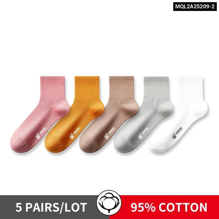 5 Pairs Antibacterial Mid Tube Socks For Girls