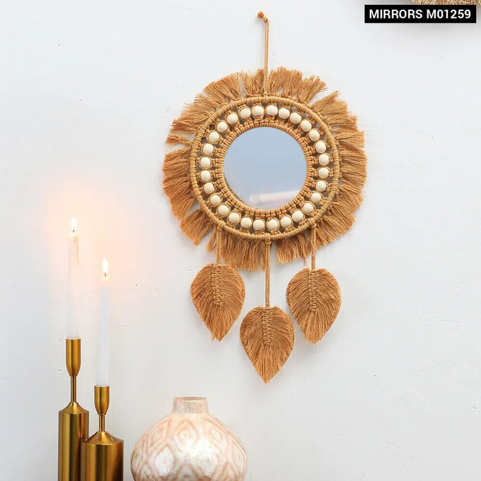 Handmade Macrame Round Wall Mirror For Home Decor