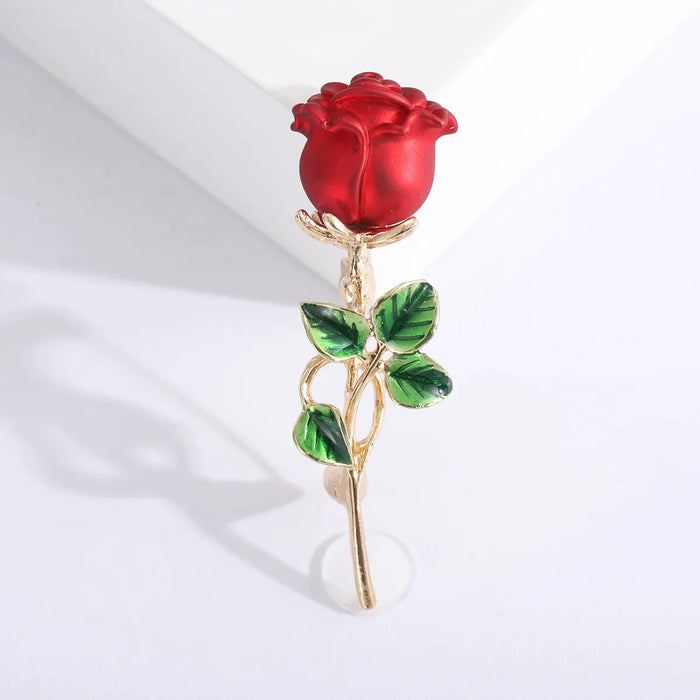 Red Rose Enamel Pin For Women Luxury