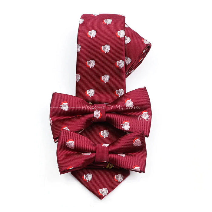 Christmas Tie Set Red Snowflake Pattern Parent-Child Polyester Gift Accessory