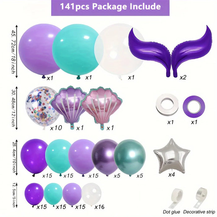 141Pcs Mermaid Themed Balloon Garland Arch Set For Birthday Parties Valentine'S Day Anniversary Celebrations Prom Decorations