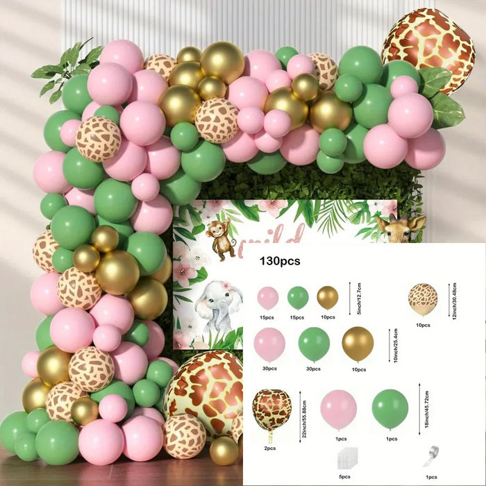 130Pcs Pink Green Jungle Theme Animal Balloon Set For Birthday Party Shower Anniversary Wedding Ball Party Decoration