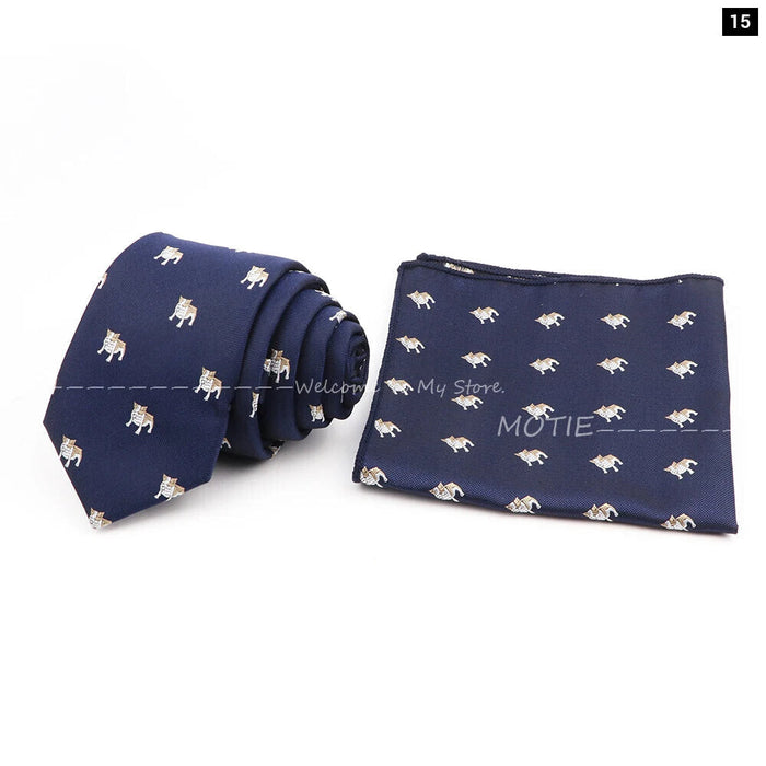 Cartoon Insect Tie Set Blue Bowtie Handkerchief Necktie For Men Business Party Casual Wear Gift