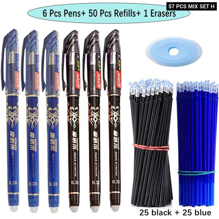 57 Pieces Erasable Gel Pens Set 0.5Mm Black Blue Refills Washable Handle